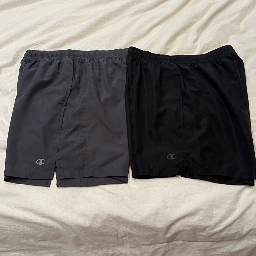 Champion moisture wicking athletic shorts. 2 pairs, NEW size medium Black, Gray